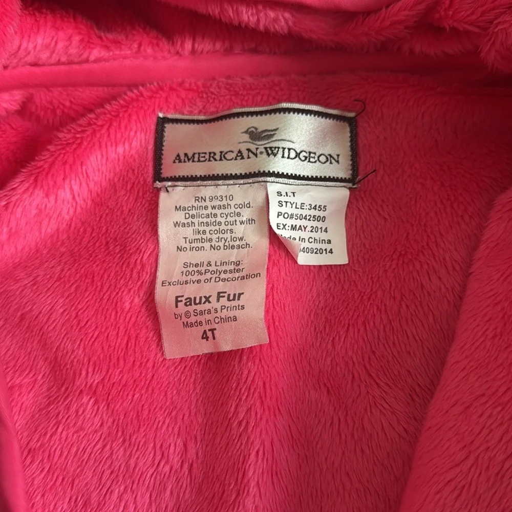 EUC Widgeon- American Widgeon Girls Quilted Tapered Coat with hood and faux fur - Picture 2 of 3